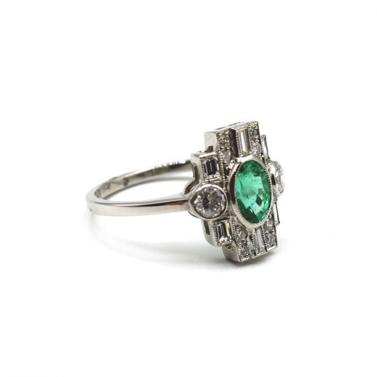 Vintage Art Deco Inspired Emerald & Diamond Cluster Ring