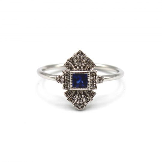 Art Deco Inspired Princess Cut Sapphire Plaque Ring