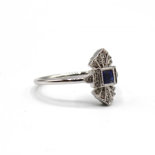 Art Deco Inspired Princess Cut Sapphire Plaque Ring