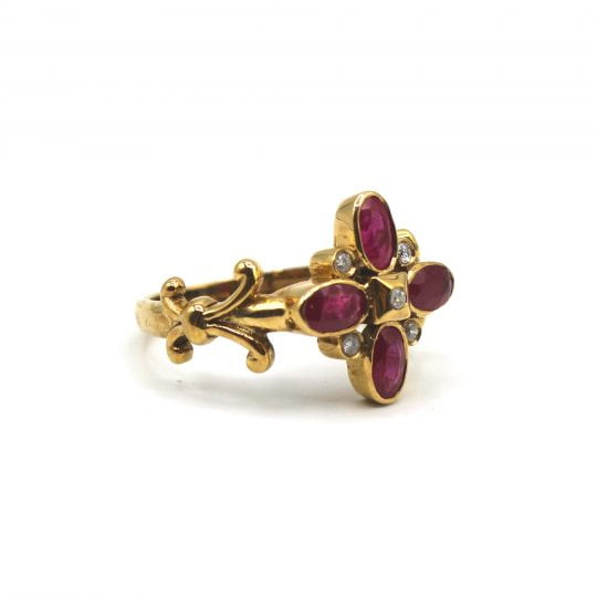 Oval Cut Ruby & Diamond Floral Inspired Ring
