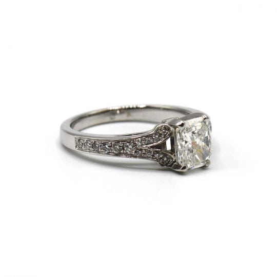 Certificated Cushion Cut Diamond Engagement Ring With Split Shoulders