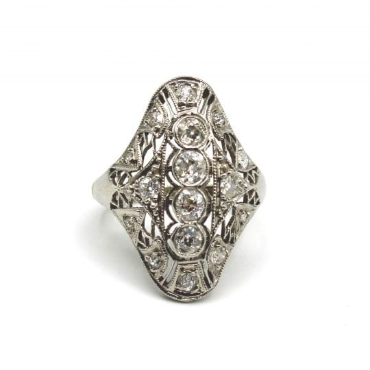 Deco Style 4 Diamond Centre Plaque Ring