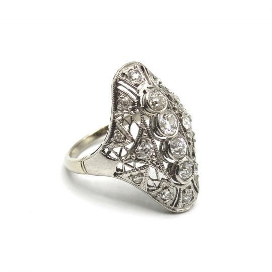 Deco Style 4 Diamond Centre Plaque Ring