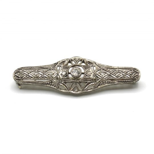 Art Deco Mixed Metal Diamond Bar Brooch