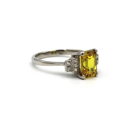 Vintage Yellow Sapphire Engagement Ring With Stepped Shoulders