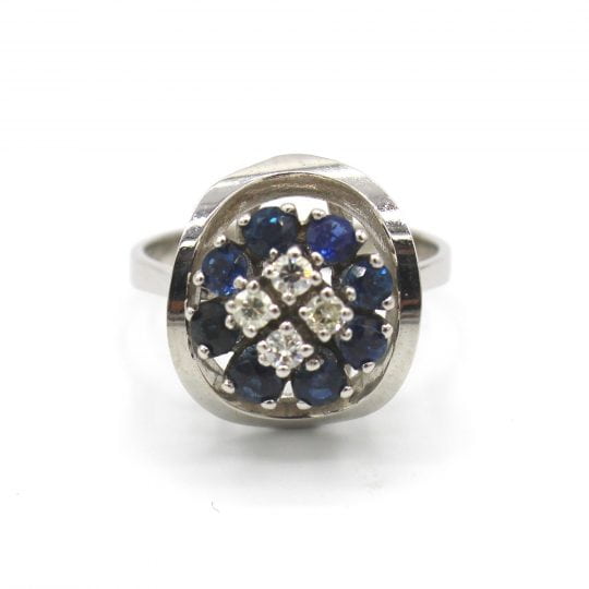 High Set Clover Style Sapphire & Diamond Ring