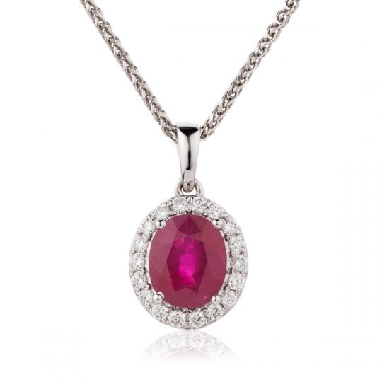 Oval Cut Ruby & Diamond Halo Necklace