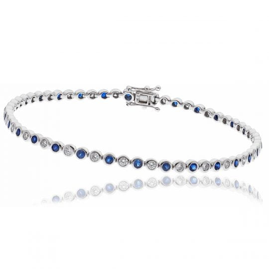 Alternating Round Cut Blue Sapphire & Diamond Bracelet