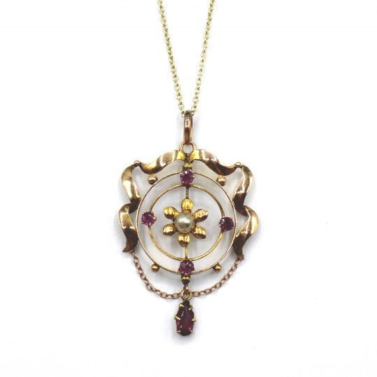 Edwardian Tourmaline & Seed Pearl Pendant