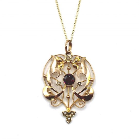 Edwardian Garnet & Seed Pearl Pendant