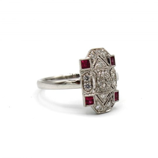 Art Deco Inspired Ruby & Diamond Plaque Ring