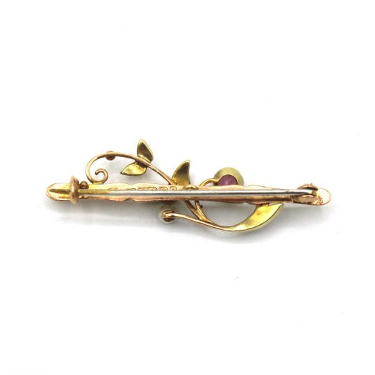 Edwardian Seed Pearl & Tourmaline Bar Brooch