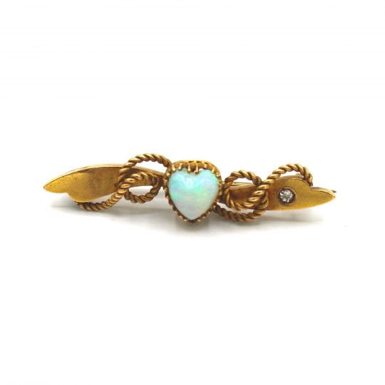 Pre 1930's Heart Shaped Opal Bar Brooch