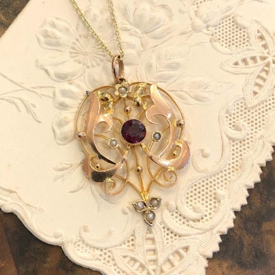 Edwardian Garnet & Seed Pearl Pendant