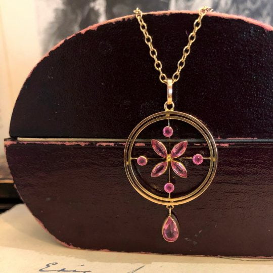 Edwardian 4 Petal Pink Topaz Necklace