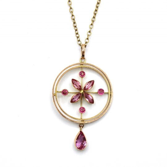 Edwardian 4 Petal Pink Topaz Necklace