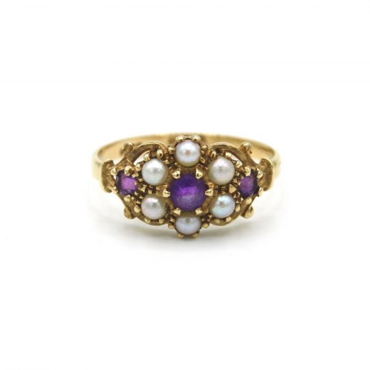 Victorian Inspired Amethyst & Pearl Cluster Ring