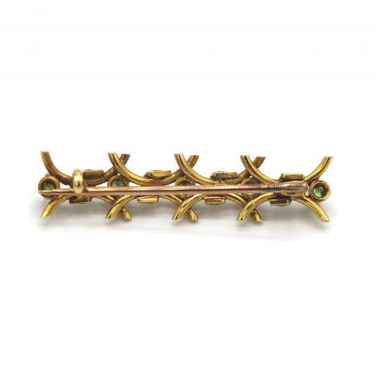 Pre 1930's Peridot & Pearl Crossed Bar Brooch