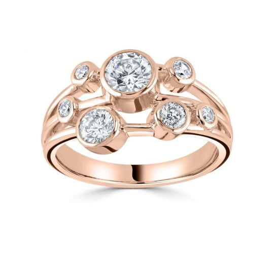 Triple Band Scattered Round Brilliant Diamond Bubble Dress Ring