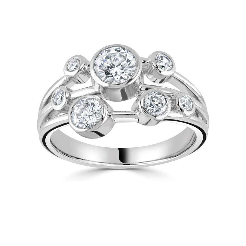 Triple Band Scattered Round Brilliant Diamond Bubble Dress Ring ...
