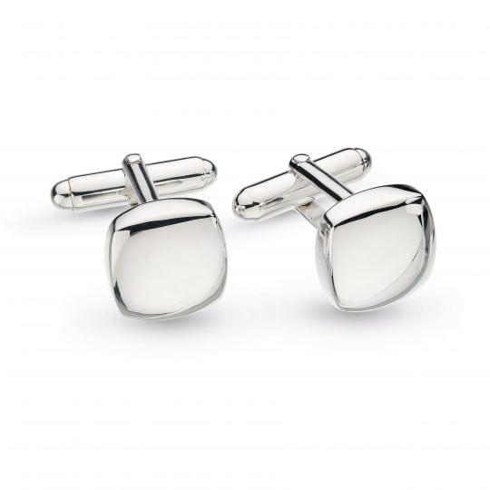 Kit Heath Domed Square Engravable Rhodium Plate Cufflinks