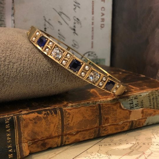 Edwardian Silver/Gilt Paste Stones Bangle