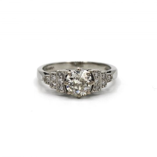 Certificated Art Deco Old Mine Cut Diamond Engagement Ring