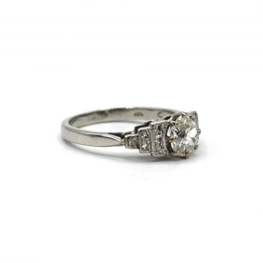 Certificated Art Deco Old Mine Cut Diamond Engagement Ring