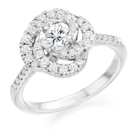 Round Brilliant Cut Diamond With Interlocking Halo Engagement Ring