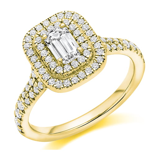 Emerald Cut Diamond Double Halo Engagement Ring
