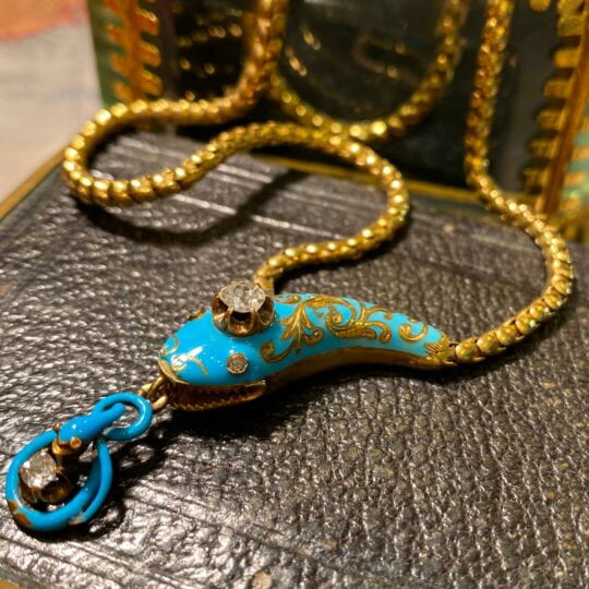 Victorian Diamond & Enamel Snake Necklace