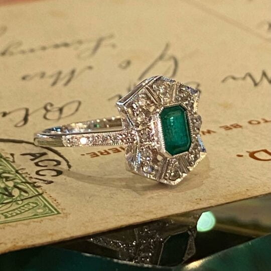 18ct Emerald & Diamond Plaque Ring