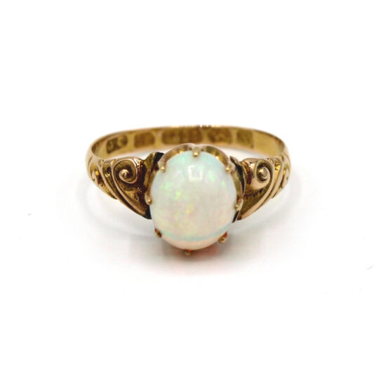 Opal Ring With Carved Shoulders