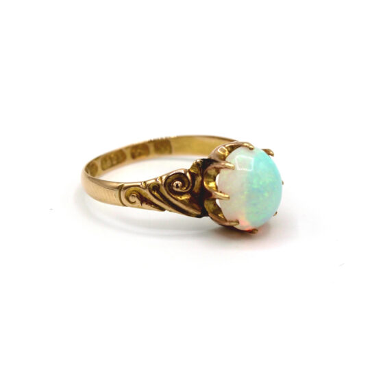 Opal Ring With Carved Shoulders