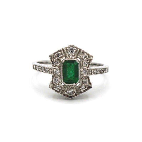 18ct Emerald & Diamond Plaque Ring