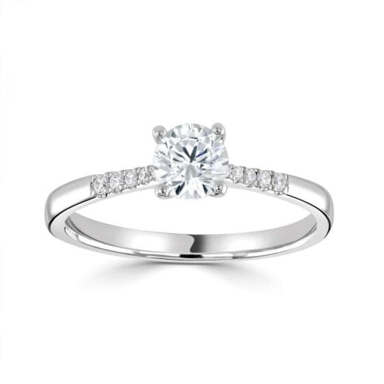 Round Solitaire With Diamond Set Shoulders Engagement Ring