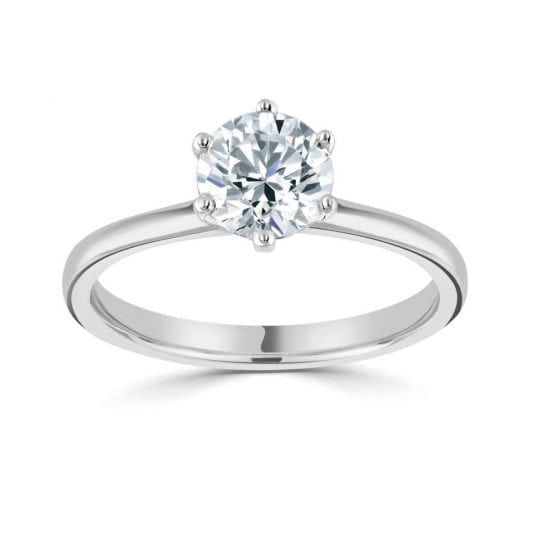 Six Claw Round Solitaire With Plain Shoulders Engagement Ring