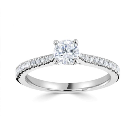 Round Solitaire With Diamond Set Tapered Shoulders Engagement Ring