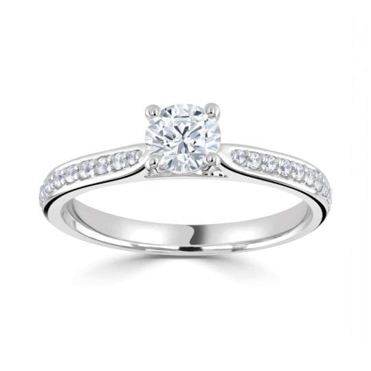 Round Solitaire With Diamond Set Shoulders Engagement Ring