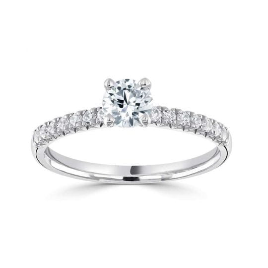 Round Solitaire With Fishtail Set Diamond Shoulders Engagement Ring