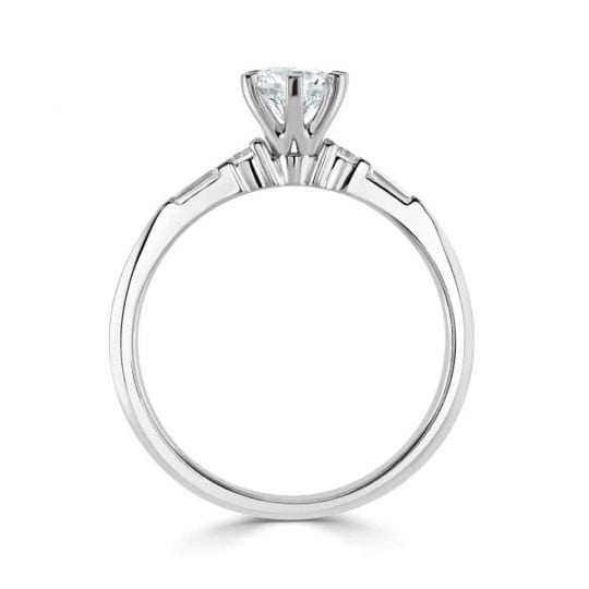 Solitaire With Baguette & Round Diamond Set Shoulders Engagement Ring