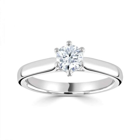 Six Claw Round Solitaire With Plain Shoulders Engagement Ring