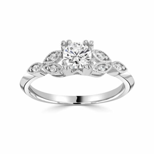 Art Nouveau inspired Round Solitaire Engagement Ring