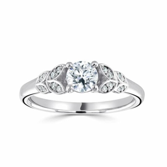 Round Solitaire With Diamond Set Shoulders Engagement Ring