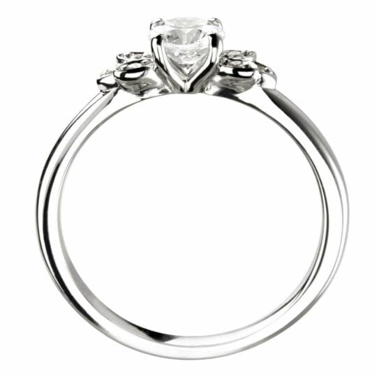 Round Solitaire With Floral Inspired Diamond Shoulders Engagement Ring
