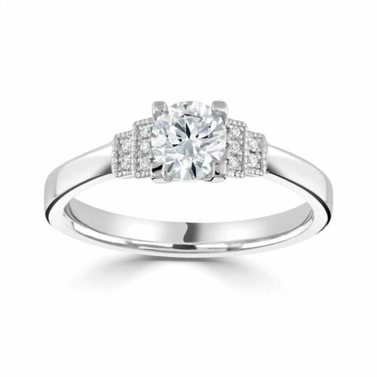 Round Solitaire With Art Deco Inspired Shoulders Engagement Ring