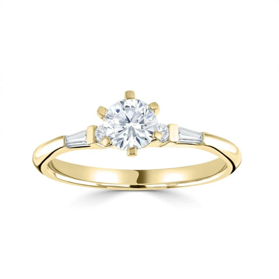 Solitaire With Baguette & Round Diamond Set Shoulders Engagement Ring ...