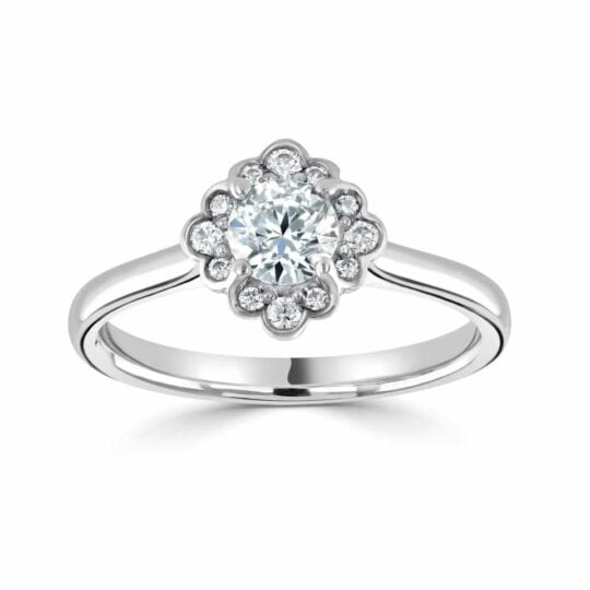 Scalloped Edge Halo Engagement Ring