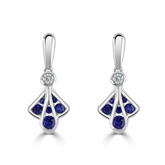 18ct Diamond & Sapphire Plume Earrings