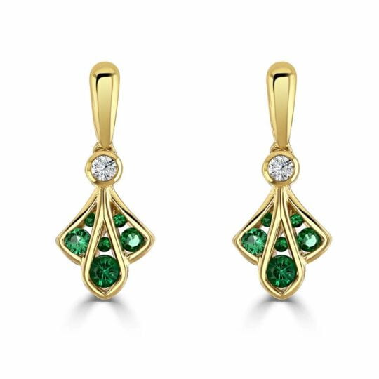 18ct Diamond & Emerald Plume Earrings